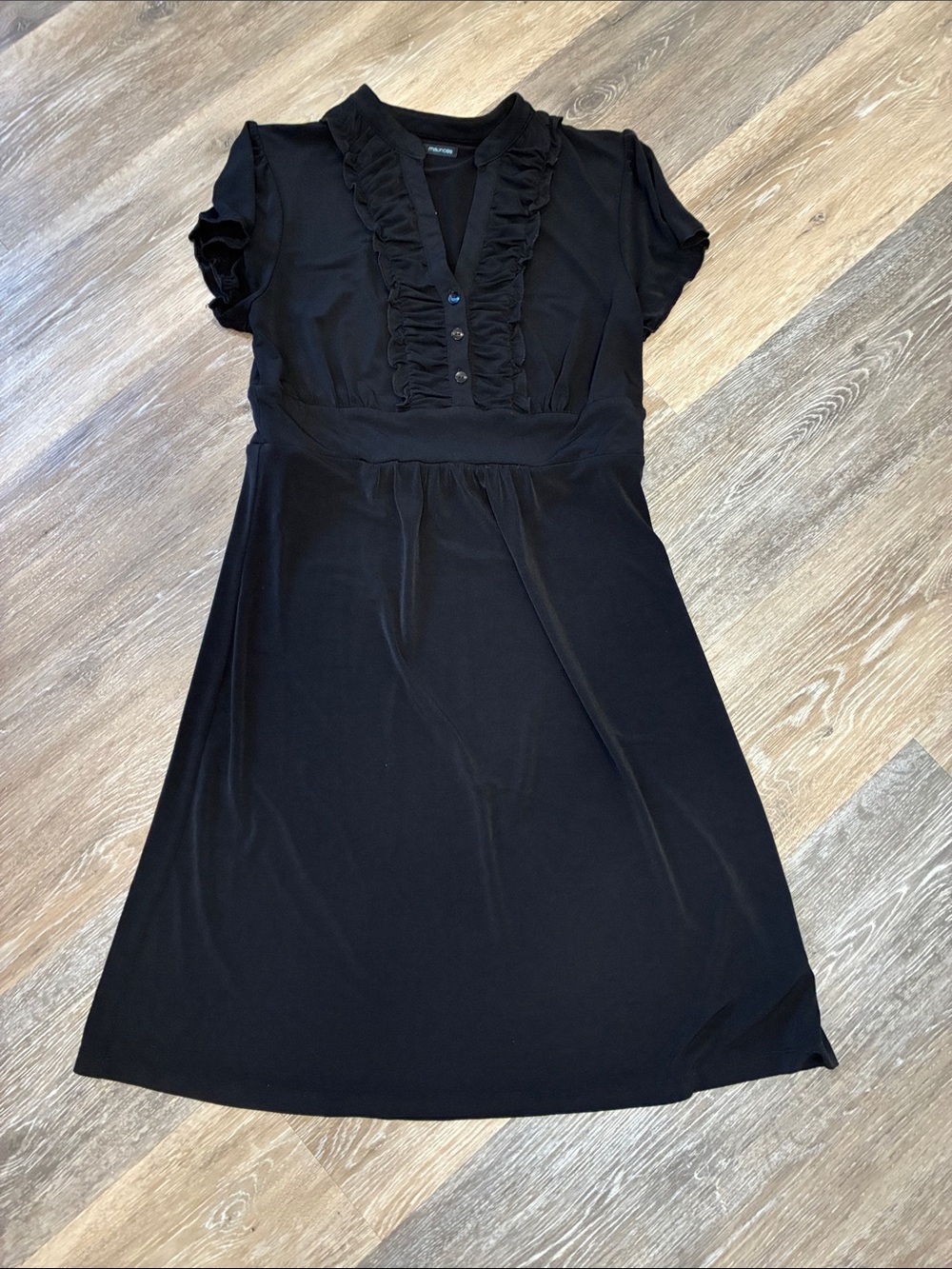 Maurices Black Ruffle-Trim V-Neck Empire Waist Dress